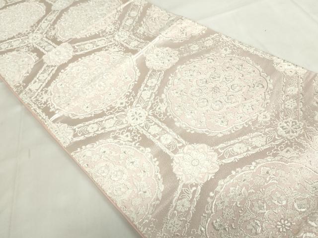 平和屋着物◎六通柄袋帯 亀甲花繋ぎ 銀糸 正絹 逸品 DABF0332ea