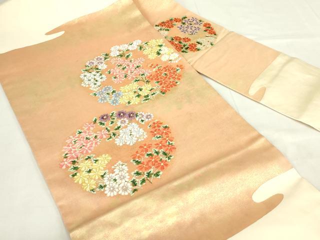 平和屋着物◎西陣 九寸名古屋帯 唐織 花丸文 菊 金銀糸 引箔 正絹 逸品 DABF0341ea