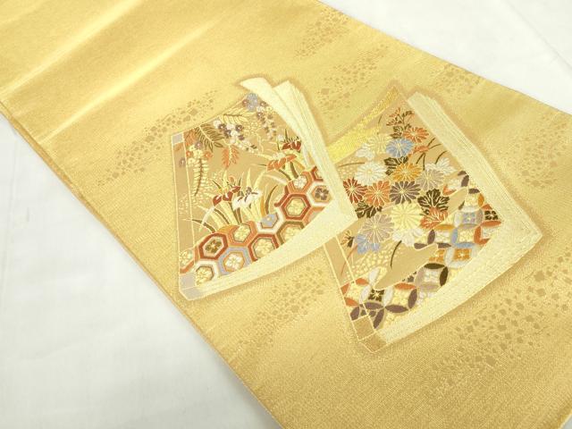 平和屋着物◎太鼓柄袋帯 唐織 冊子重ね 金糸 正絹 逸品 DABF0343ea