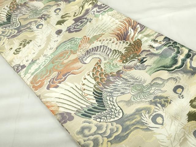平和屋着物◎アンティーク 大正ロマン 丸帯 朱雀 引き抜き帯 正絹 逸品 DABF0377ea