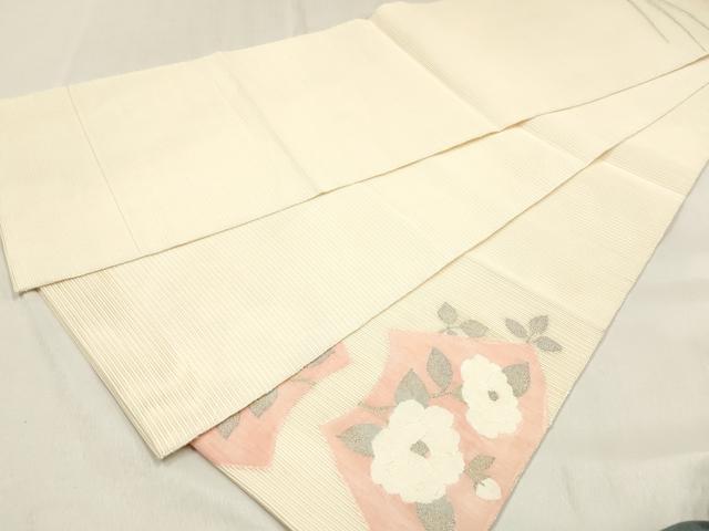 平和屋着物*夏物 太鼓柄袋帯 絽綴れ 地紙枝椿文 金銀糸 正絹 逸品 DABF0383ea