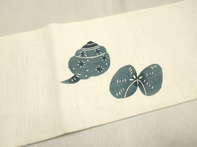 平和屋着物*夏物 人間国宝 芹沢圭介一番弟子 下平清人 九寸名古屋帯 紬地 型染 貝尽くし 鈴乃屋扱い 麻 逸品 DABF0392ea