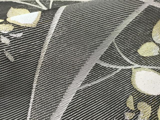 平和屋着物*夏物 六通柄袋帯 こかげ 枝花文 黒地 金銀糸 正絹 逸品 DABF0409ea