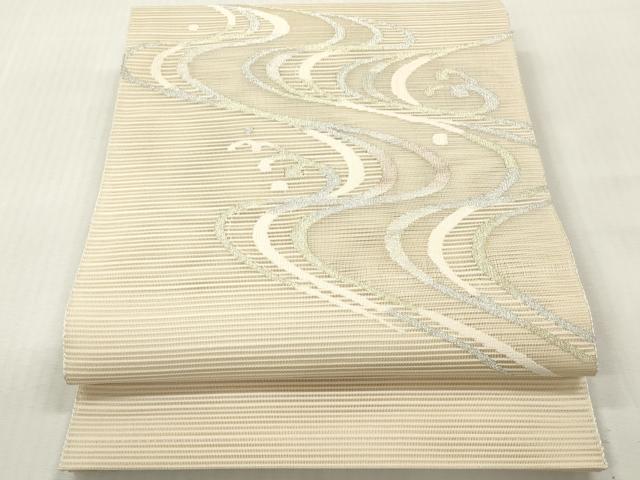 平和屋着物*夏物 八寸名古屋帯 絽綴れ 立波文 銀糸 長尺 正絹 逸品 DABF0423ea