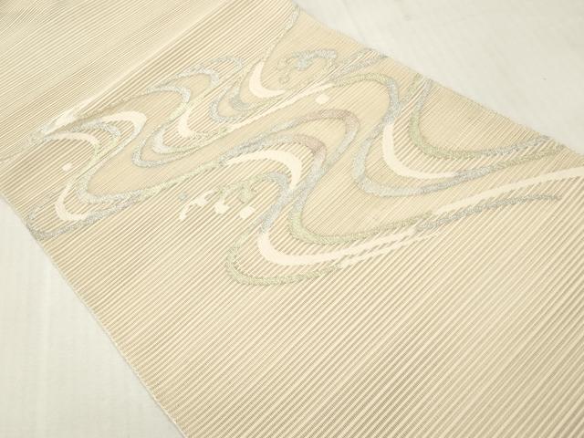 平和屋着物*夏物 八寸名古屋帯 絽綴れ 立波文 銀糸 長尺 正絹 逸品 DABF0423ea