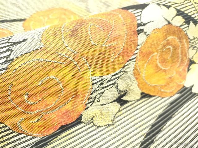 平和屋着物*夏物 九寸名古屋帯 草花文 黒地 金糸 正絹 逸品 DABF0443ea