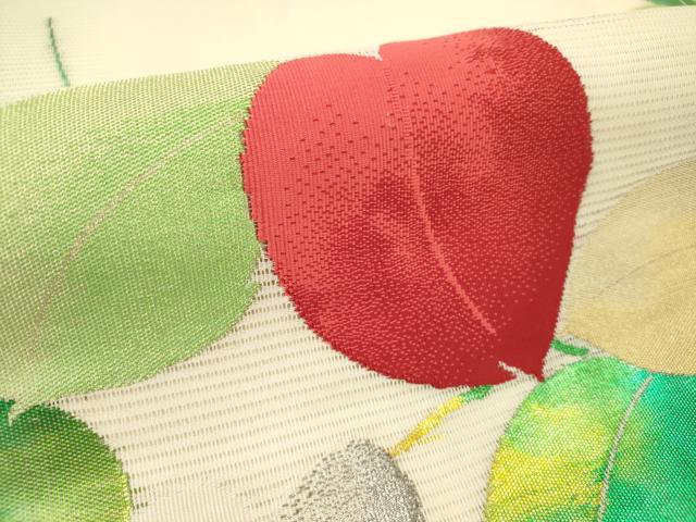 平和屋着物*夏物 八寸名古屋帯 絽綴れ 蔦の葉文 銀糸 正絹 逸品 DABF0445ea