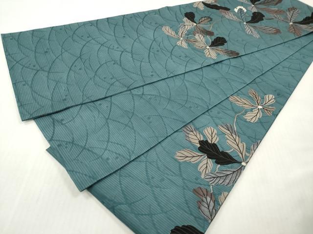 平和屋着物*夏物 アンティーク 大正ロマン 丸帯 総手刺繍 枝葉文 銀糸 引き抜き帯 正絹 逸品 DABF0450ea