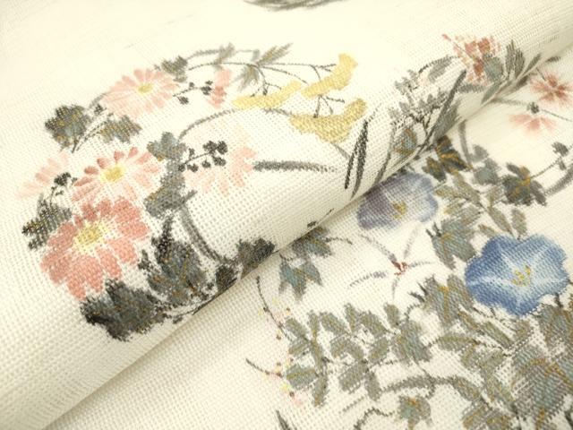 平和屋着物*夏物 染色作家 桐山紫香 手描き 九寸名古屋帯 四季花丸文 正絹 逸品 DABF0453ea