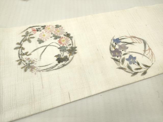 平和屋着物*夏物 染色作家 桐山紫香 手描き 九寸名古屋帯 四季花丸文 正絹 逸品 DABF0453ea