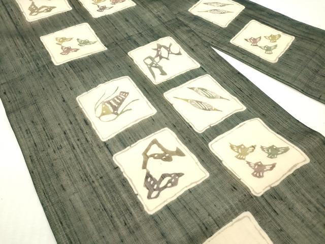 平和屋着物*夏物 九寸名古屋帯 紬地 型染 花鳥風月 正絹 逸品 DABF0454ea