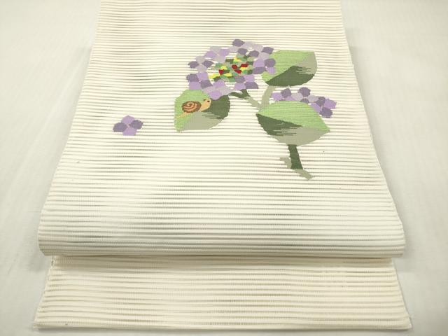 平和屋着物*夏物 八寸名古屋帯 絽綴れ 紫陽花 アジサイ 蝸牛 カタツムリ 逸品 DABF0467ea