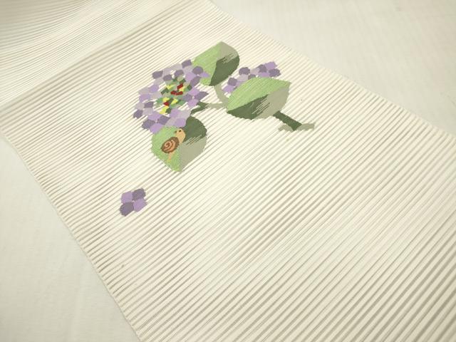 平和屋着物*夏物 八寸名古屋帯 絽綴れ 紫陽花 アジサイ 蝸牛 カタツムリ 逸品 DABF0467ea