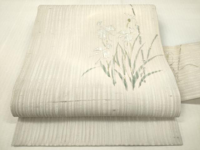 平和屋着物*夏物 九寸名古屋帯 手描き 草花文 正絹 逸品 未使用 DABF0470ea