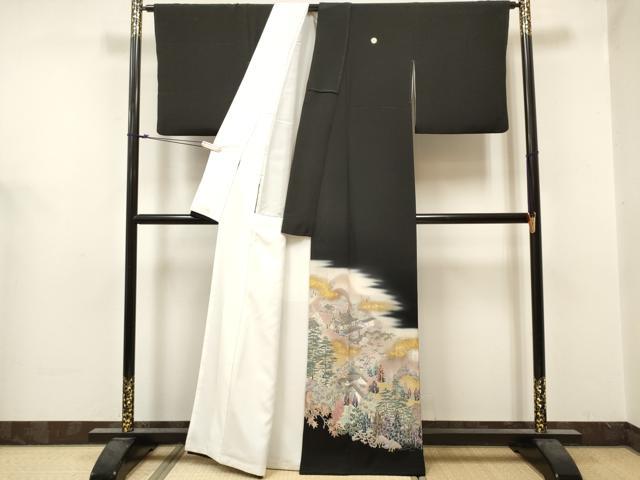 平和屋着物■豪華黒留袖 作家物 樹林風景文 暈し染め 金彩 正絹 逸品 DABF0497ea