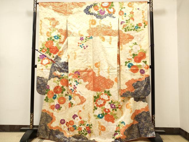 平和屋着物■豪華振袖 駒刺繍 雲重ね花文 金彩 正絹 逸品 DABF0514ea