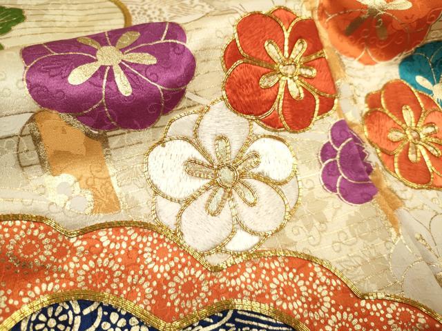 平和屋着物■豪華振袖 駒刺繍 雲重ね花文 金彩 正絹 逸品 DABF0514ea