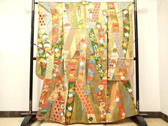 平和屋着物■豪華振袖 駒刺繍 吉祥花松文 金彩 正絹 逸品 DABF0517ea