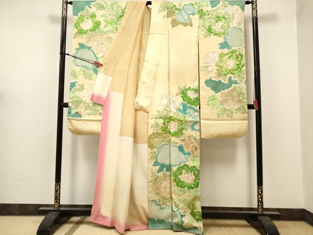 平和屋着物■豪華振袖 駒刺繍 絞り 牡丹桐花文 金彩 正絹 逸品 DABF0520ea
