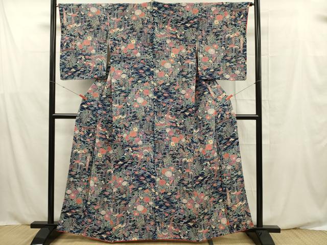 平和屋着物■上質な小紋 草花文 正絹 逸品 DABF0555ya