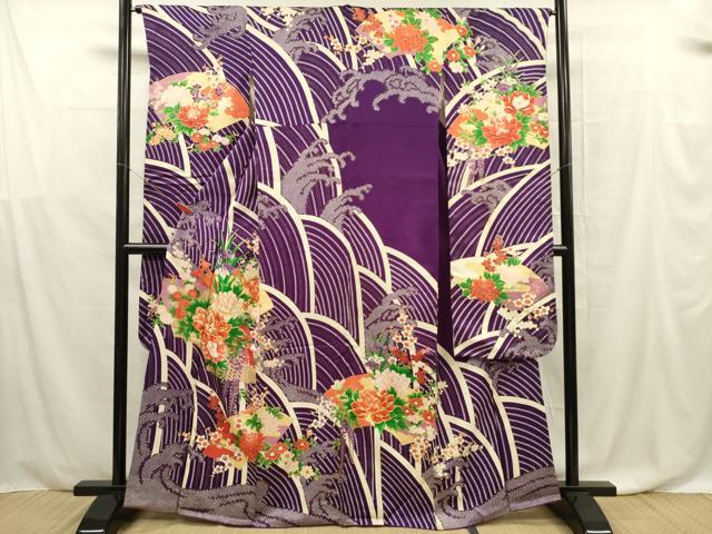平和屋着物■豪華振袖 駒刺繍 立波地紙草花文 金彩 正絹 逸品 DABF0575ya