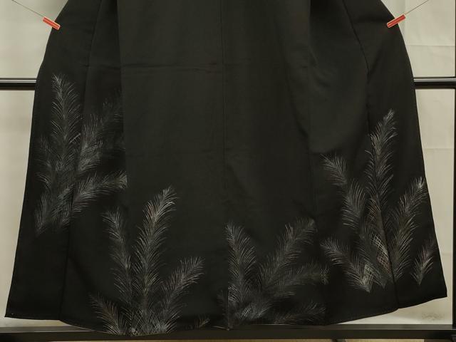 平和屋着物■訪問着 寿光織 枝葉文 黒地 金銀糸 正絹 逸品 DABF0593ya