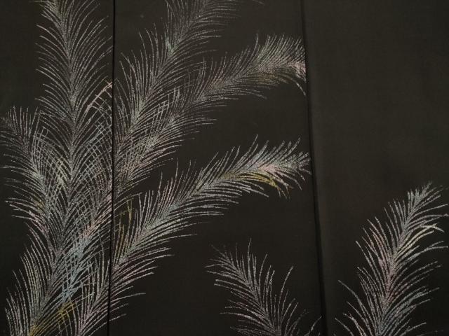 平和屋着物■訪問着 寿光織 枝葉文 黒地 金銀糸 正絹 逸品 DABF0593ya