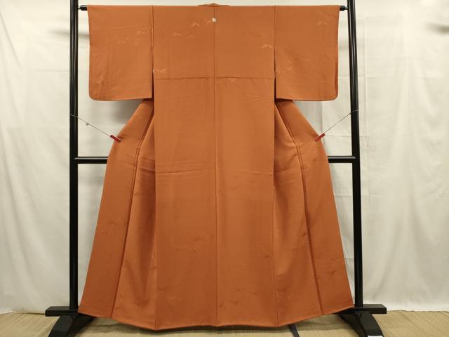平和屋着物■上質な色無地 枝葉地紋 蜜柑色 正絹 逸品 DABF0610ya