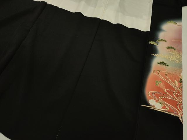 平和屋着物■豪華黒留袖 作家物 駒刺繍 扇面草花文 暈し染め 金彩 正絹 逸品 DABF0620ya