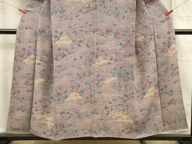 平和屋着物■訪問着 風景花文 金彩 鬼しぼ縮緬 正絹 逸品 DABF0630ya