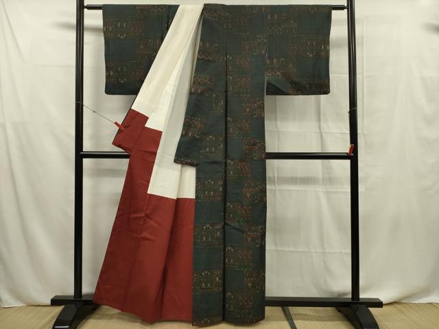 平和屋着物■本場大島紬 色紙吉祥文 正絹 逸品 DABF0635ya