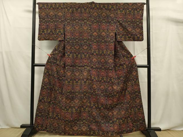 平和屋着物■上質な小紋 紬地 更紗横段文 正絹 逸品 DABF0666ya