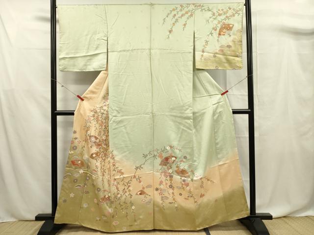 平和屋着物■訪問着 扇面花文 暈し染め 金彩 正絹 逸品 DABF0707ya