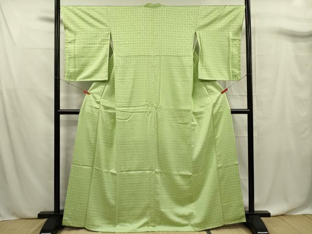 平和屋着物■上質な色無地 市松地紋 若菜色 正絹 逸品 DABF0712ya