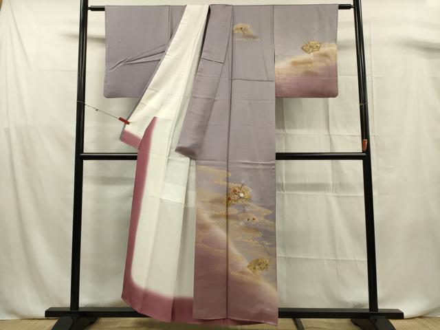 平和屋着物■訪問着 刺繍 流水地紙花文 暈し染め 金彩 正絹 逸品 DABF0735ya