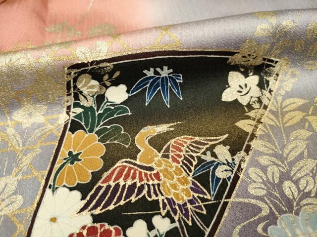 平和屋着物■訪問着 扇面花鳥文 暈し染め 金彩 正絹 逸品 DABF0737ya