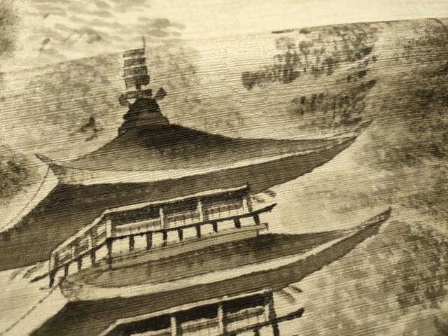 平和屋着物■訪問着 作家物 紬地 手描き 風景文 正絹 逸品 DABF0744ya