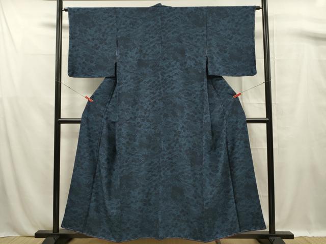 平和屋着物■本藍 型絵染 小紋 流水花文 正絹 逸品 未使用 DABF0778ya