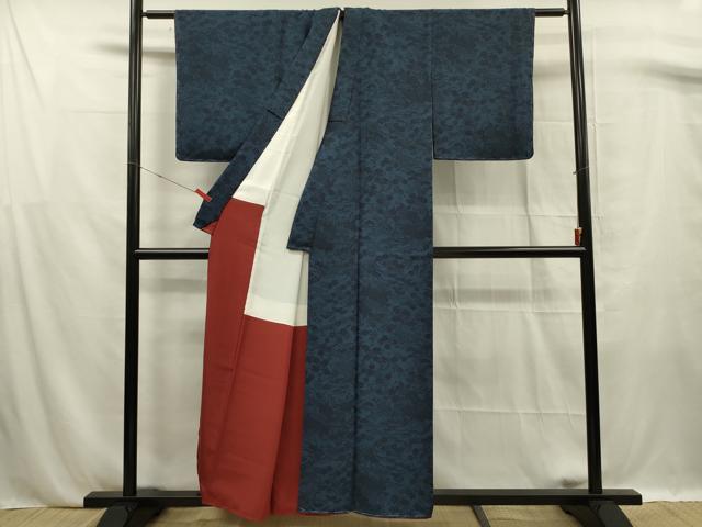 平和屋着物■本藍 型絵染 小紋 流水花文 正絹 逸品 未使用 DABF0778ya