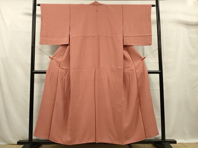平和屋着物■上質な色無地 紋意匠 珊瑚朱色 正絹 逸品 DABF0790ya