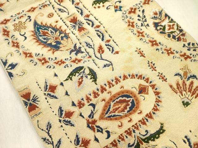 平和屋着物◎六通柄 本袋帯 更紗花文 金糸 正絹 逸品 DABF0807ya