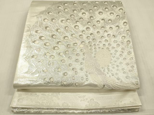 平和屋着物◎太鼓柄袋帯 孔雀文 銀糸 正絹 逸品 DABF0808ya