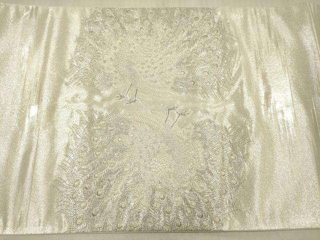 平和屋着物◎太鼓柄袋帯 孔雀文 銀糸 正絹 逸品 DABF0808ya