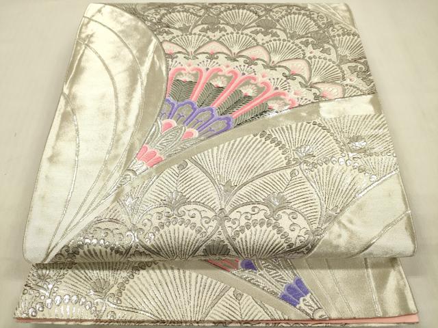 平和屋着物◎六通柄袋帯 唐織 飾花文 銀糸 正絹 逸品 DABF0813ya