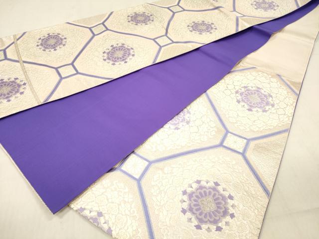 平和屋着物◎六通柄袋帯 唐織 正倉院花文 銀糸 正絹 逸品 DABF0816ya
