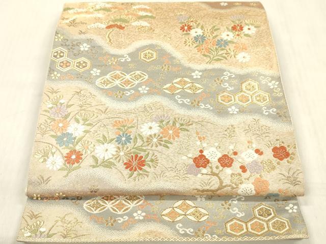 平和屋着物◎西陣 服部織物謹製 六通柄袋帯 唐織 道長花文 金糸 正絹 逸品 DABF0824ya
