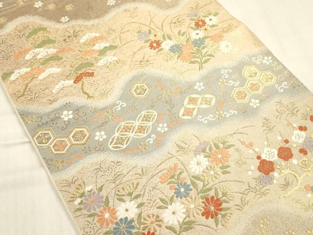 平和屋着物◎西陣 服部織物謹製 六通柄袋帯 唐織 道長花文 金糸 正絹 逸品 DABF0824ya