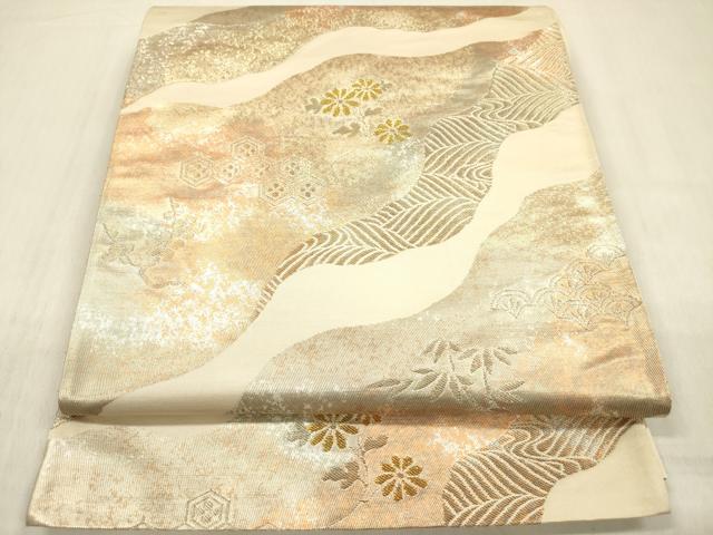 平和屋着物◎六通柄袋帯 道長花文 引箔 正絹 逸品 DABF0833ya