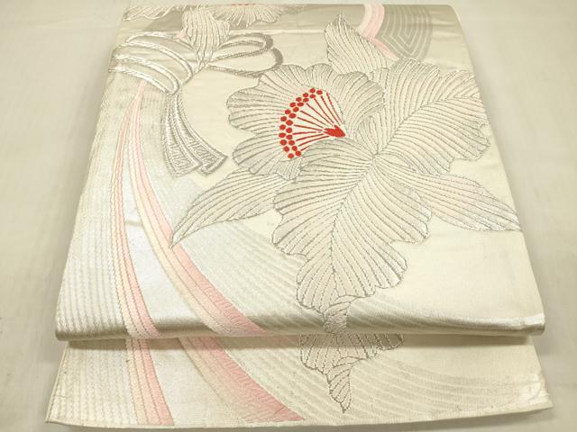 平和屋着物◎六通柄袋帯 唐織 舞花文 銀糸 正絹 逸品 DABF0835ya