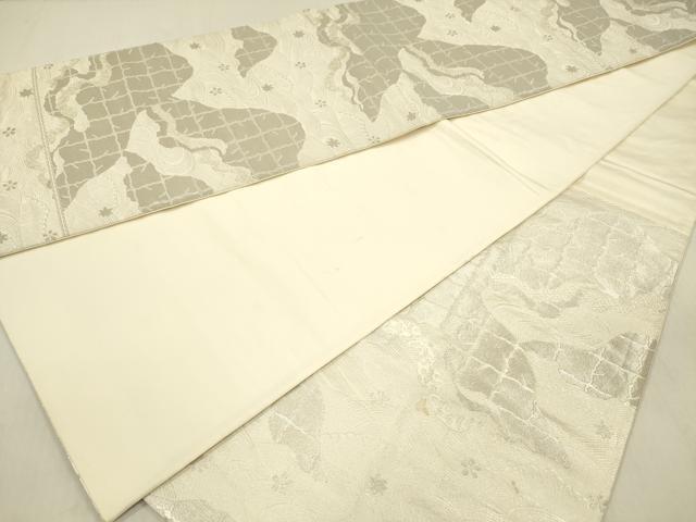 平和屋着物◎六通柄袋帯 遠山文 銀糸 正絹 逸品 DABF0840ya
